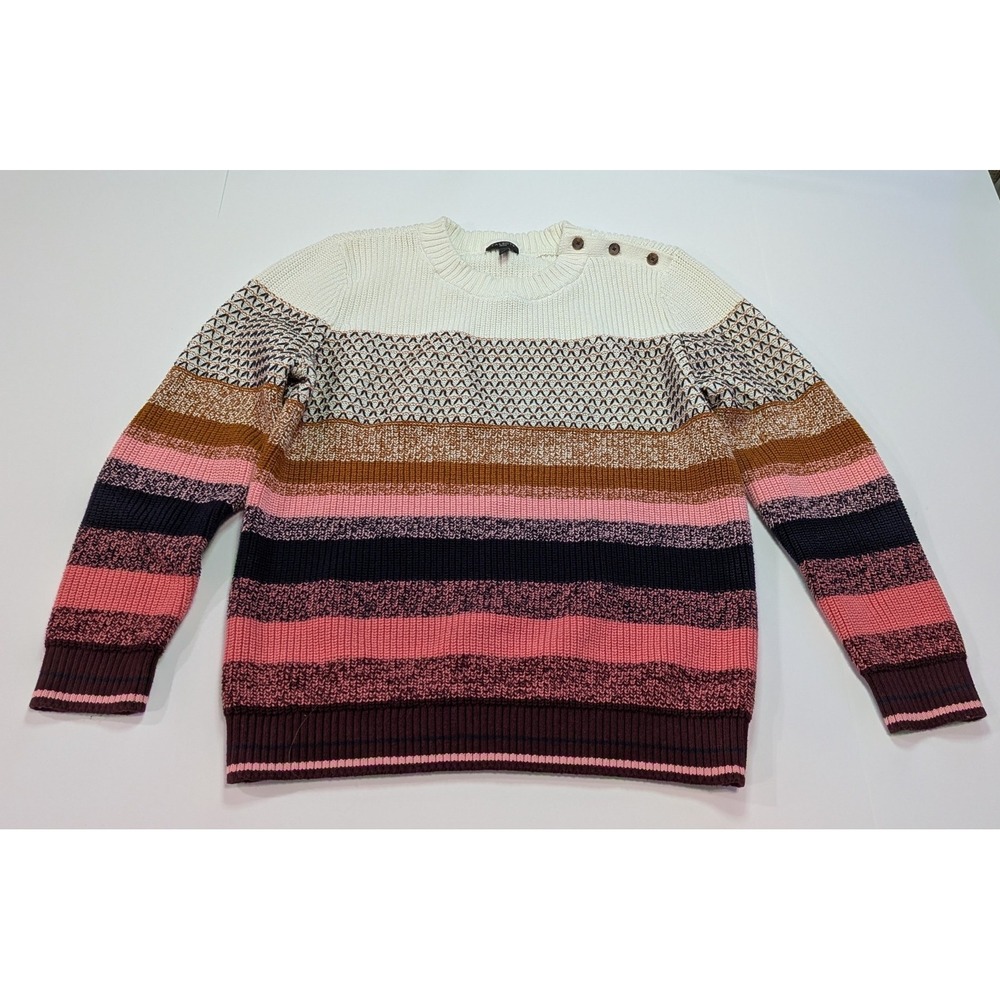 Talbots Sweater Womens XLP Multi-Color Striped Elbow Patch Knit Pullover‎